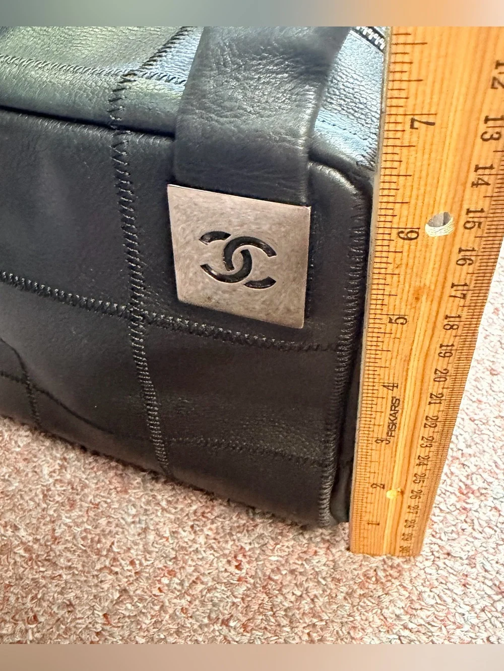 CHANEL Chocolate Bar Coco Mark Caviar Skin Black Silver-Tone Hardware Tote Bag
